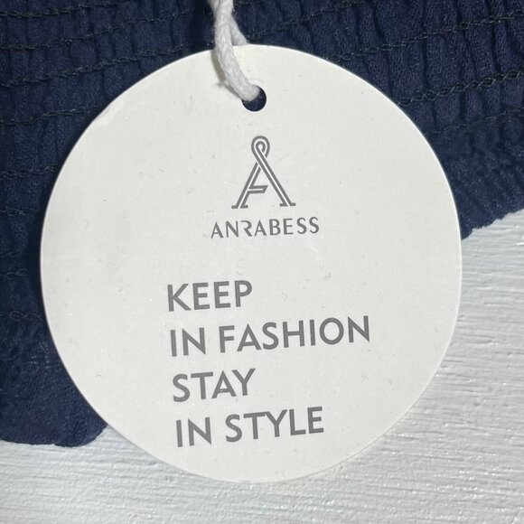 Anrabess Womens Smocked Crop Top Linen Blend Ruffled Straps Blue Size XL - Picture 8 of 9